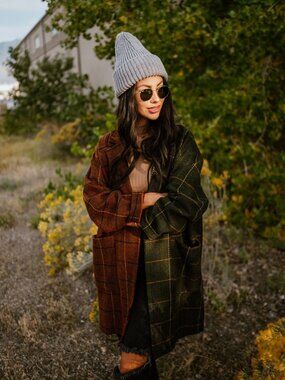 Lala Original Scorpio Half & Half Oversized Coat Plaid Herringbone L/XL